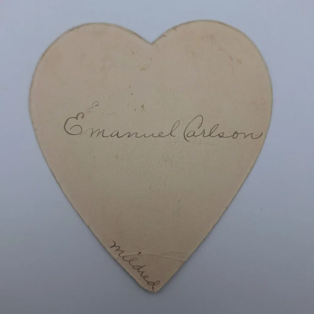 Vintage Valentine Heart Shaped Greeting Card Child‎ Writing Art Deco Era